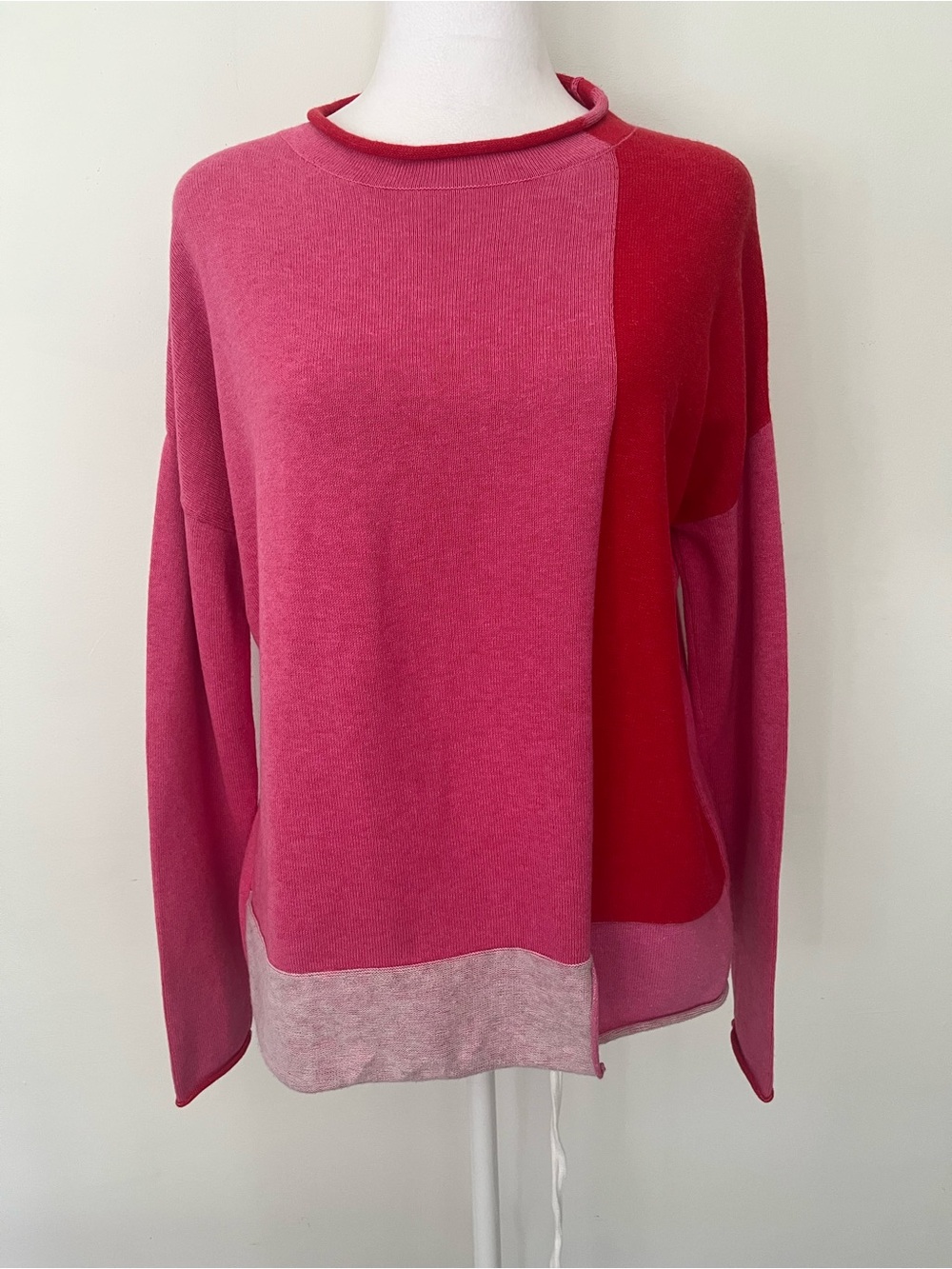 Zaket & Plover Colorblock Oversized Pink and Red Sweater